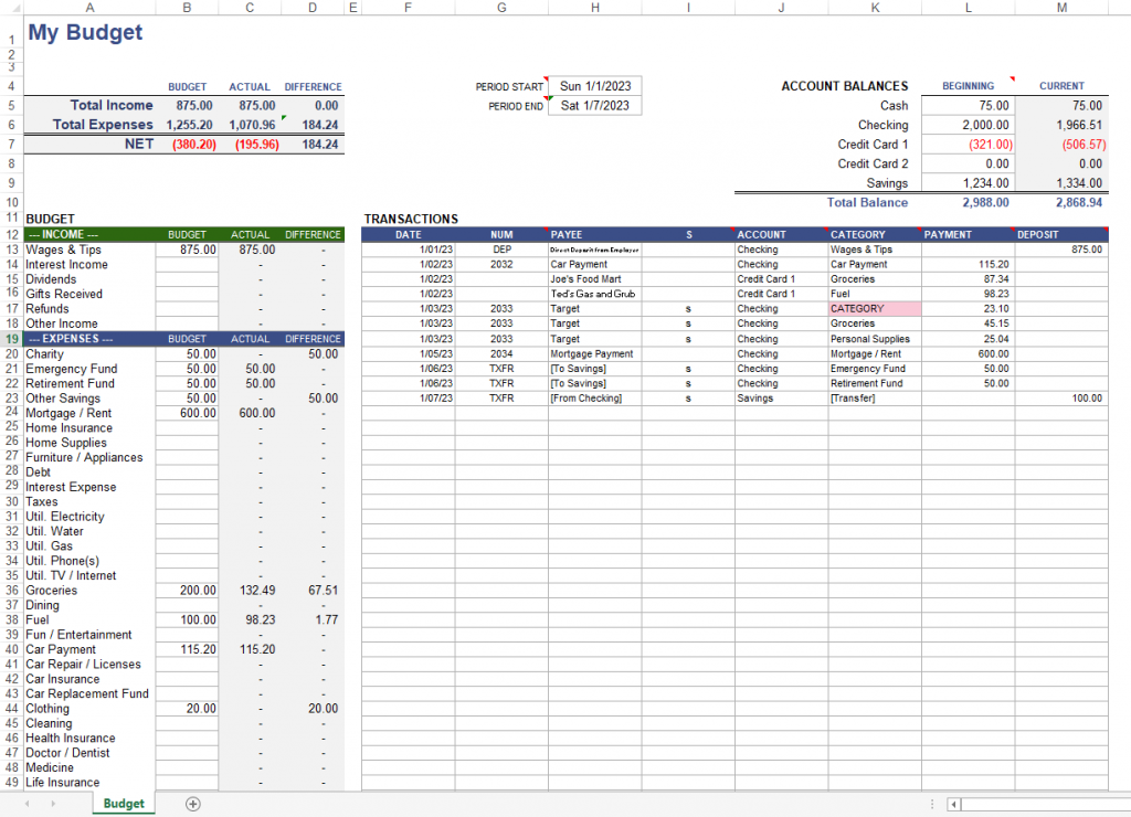 excel template for budget