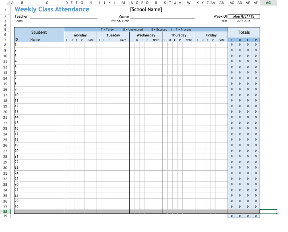 attendance spreadsheet template excel